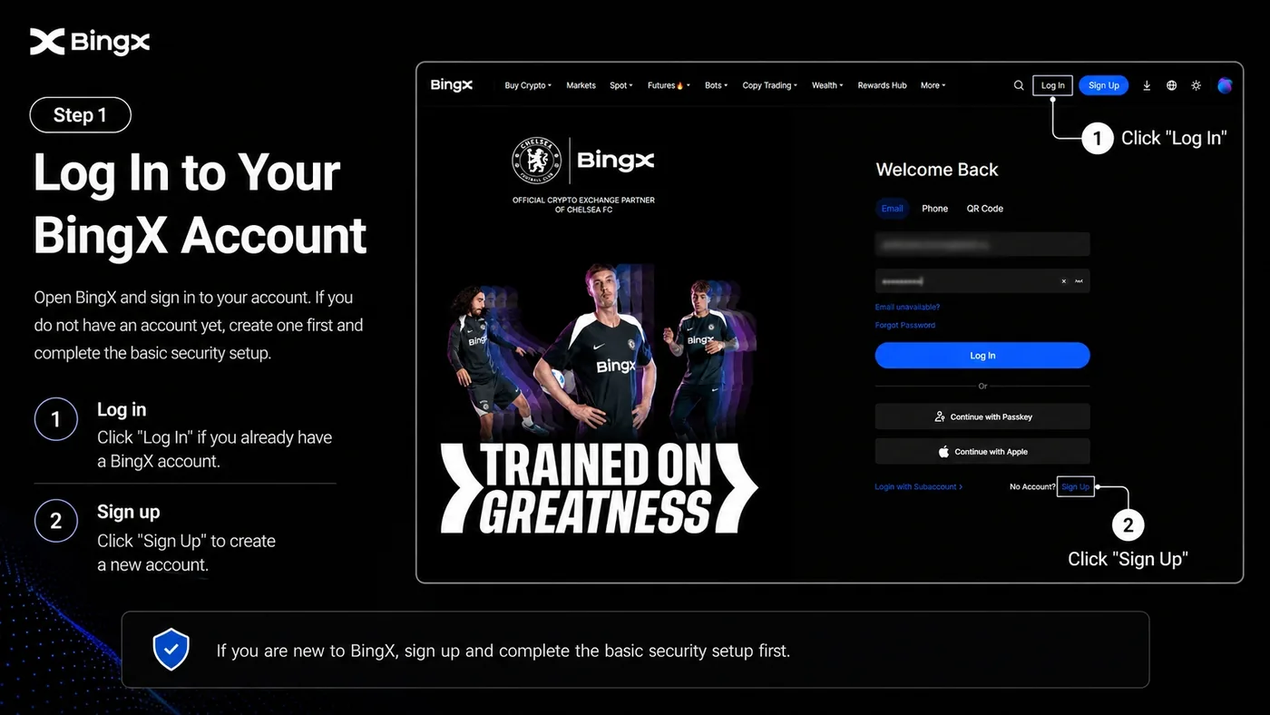 BingX login page with the account sign-in form