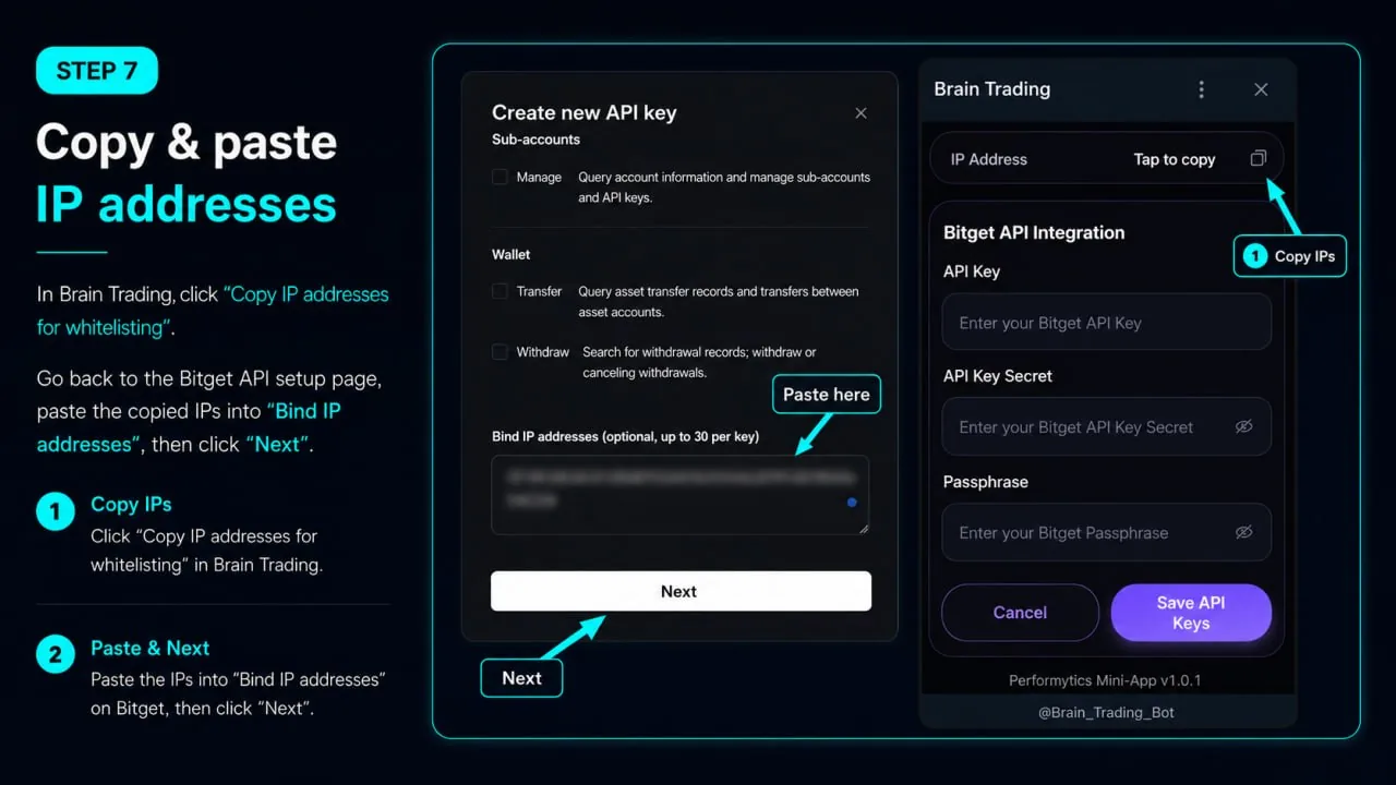 Bitget Bind IP addresses field with the IP addresses copied from BRAIN