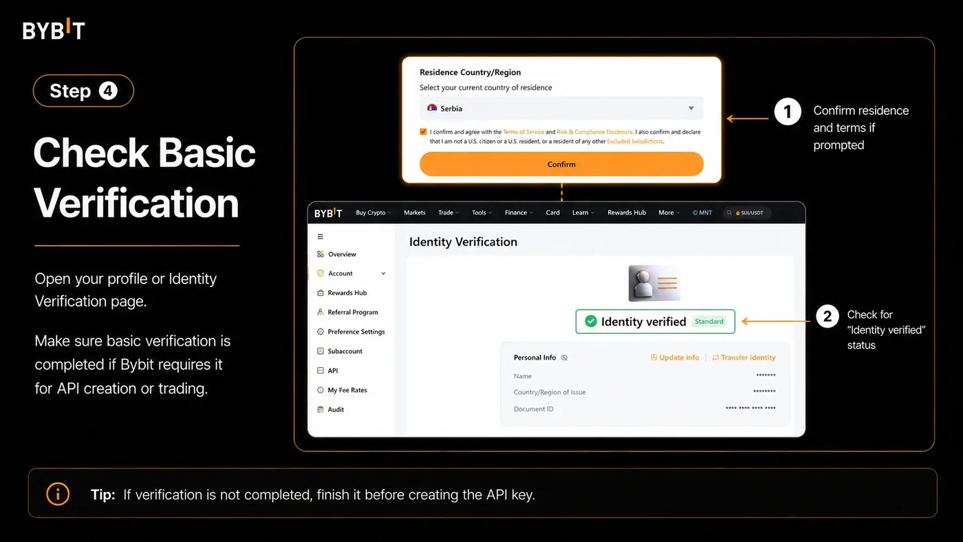 Bybit identity verification page showing the account verification status