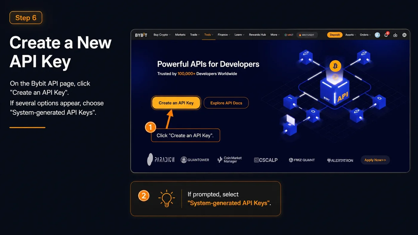 Bybit API management page with the Create New Key button